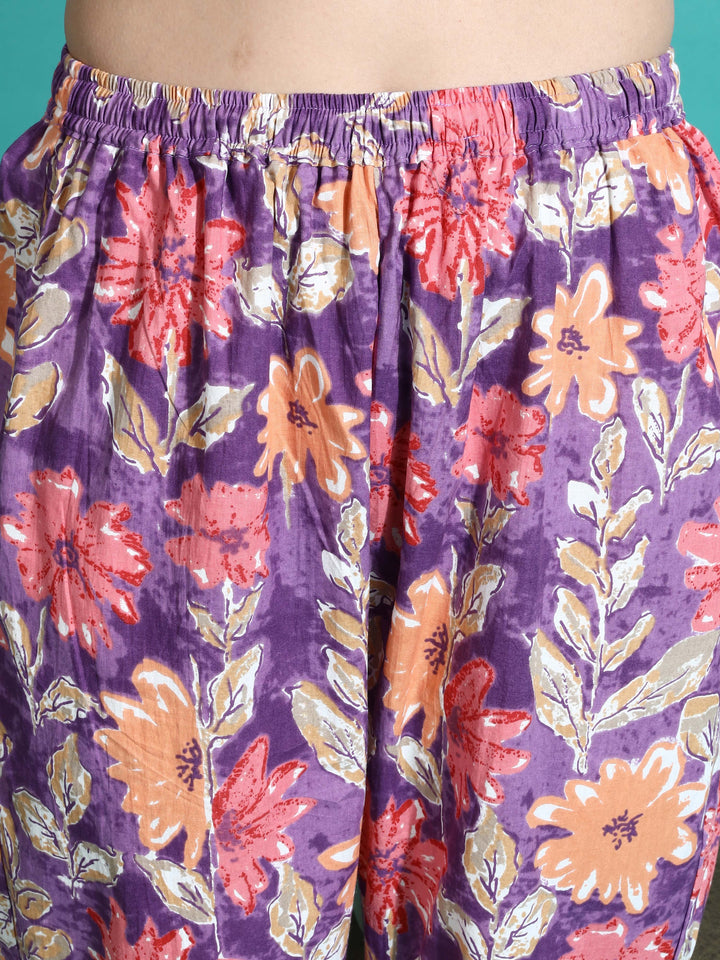 Purple Orange Floral Cotton Women’s Pajama Set Perfect for Daily and Travel Wear
