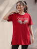 Red Hosiery Cotton Long T Shirt for Women Relaxed Fit Daily Wear