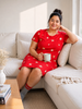 Red Star Printed Cotton Short Nighty for Women Comfortable Fit