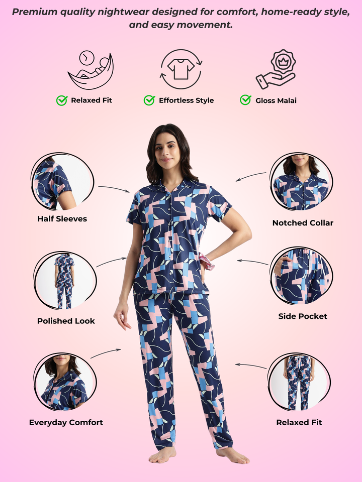 Pop Art Glossy Lycra Loungewear Set for Girls