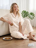 Blush Beige Bamboo Feel Crush Cotton Botanical Sprig Print Pyjama Set for Women
