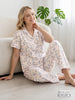 Peach Sorbet Bamboo Feel Crush Fabric Botanical Floral Print Korean Night Suit for Women