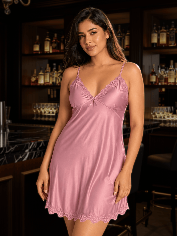 Mauve Dream Mulberry Silk Babydoll with Scalloped Lace