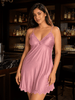 Mauve Dream Mulberry Silk Babydoll with Scalloped Lace