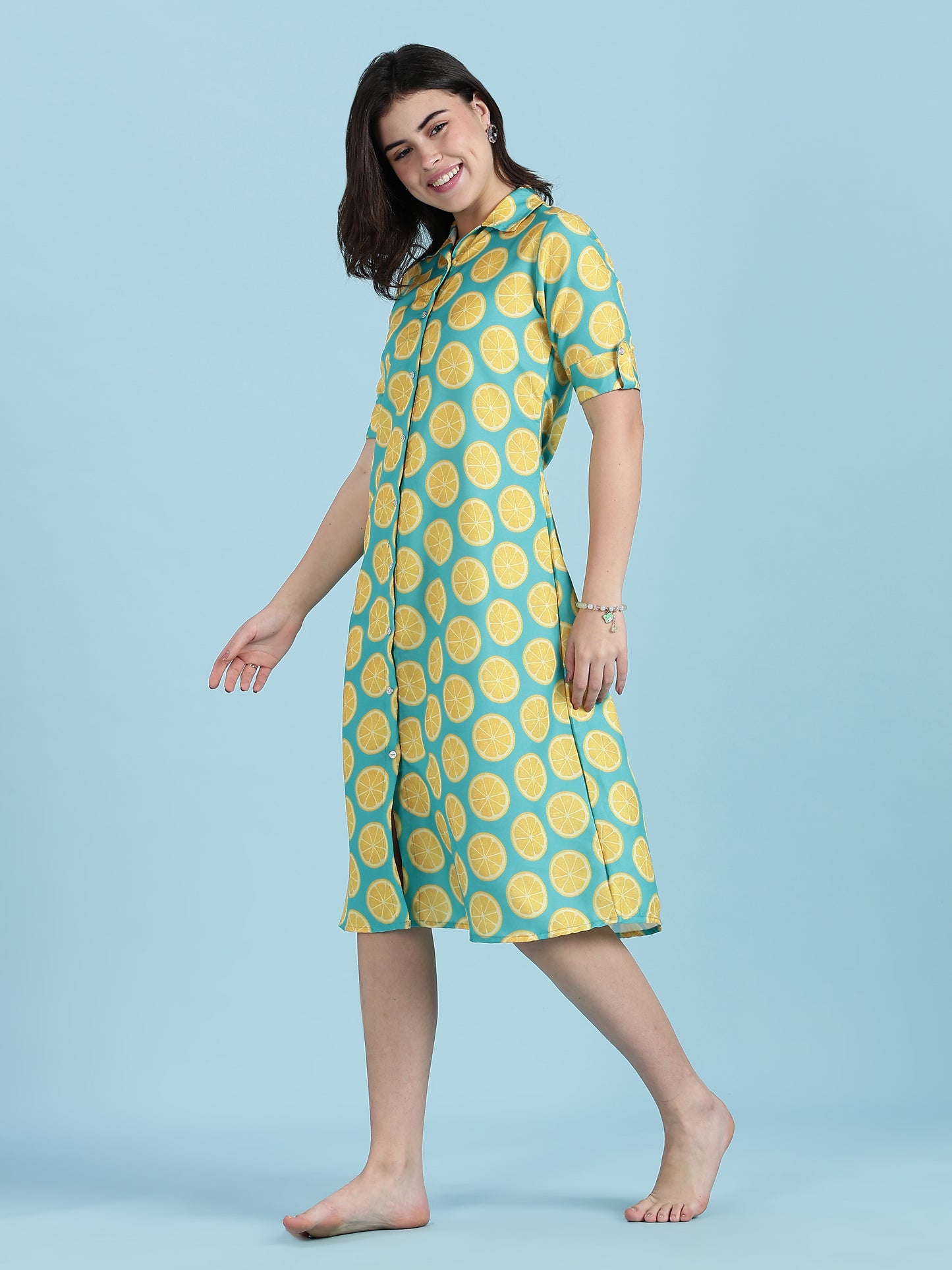 Fresh Fizz Button-Down Midi Loungewear Dress For Teens