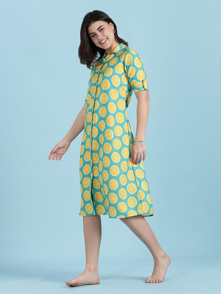 Fresh Fizz Button-Down Midi Loungewear Dress For Teens