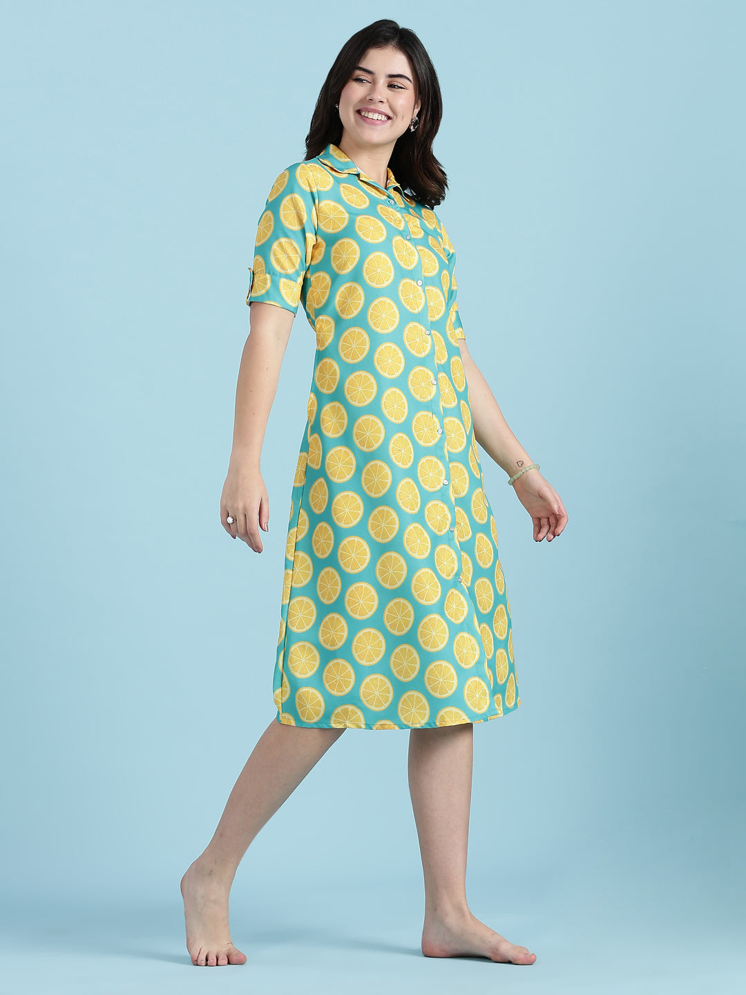 Fresh Fizz Button-Down Midi Loungewear Dress For Teens
