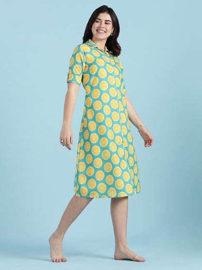 Fresh Fizz Button-Down Midi Loungewear Dress For Teens