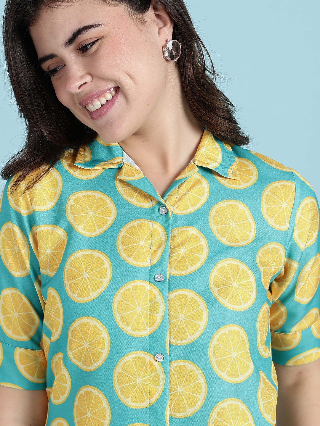 Fresh Fizz Button-Down Midi Loungewear Dress For Teens