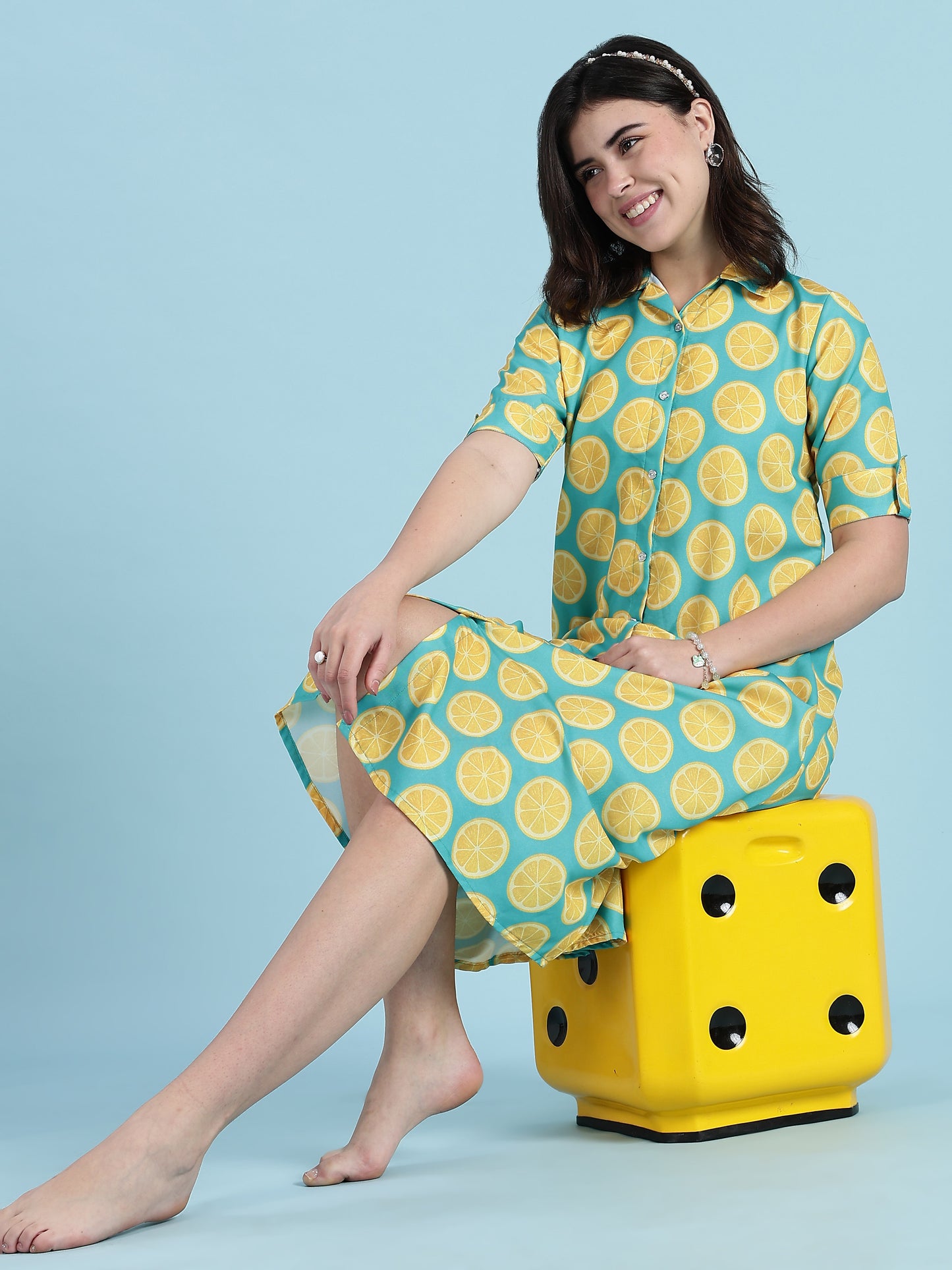 Fresh Fizz Button-Down Midi Loungewear Dress For Teens