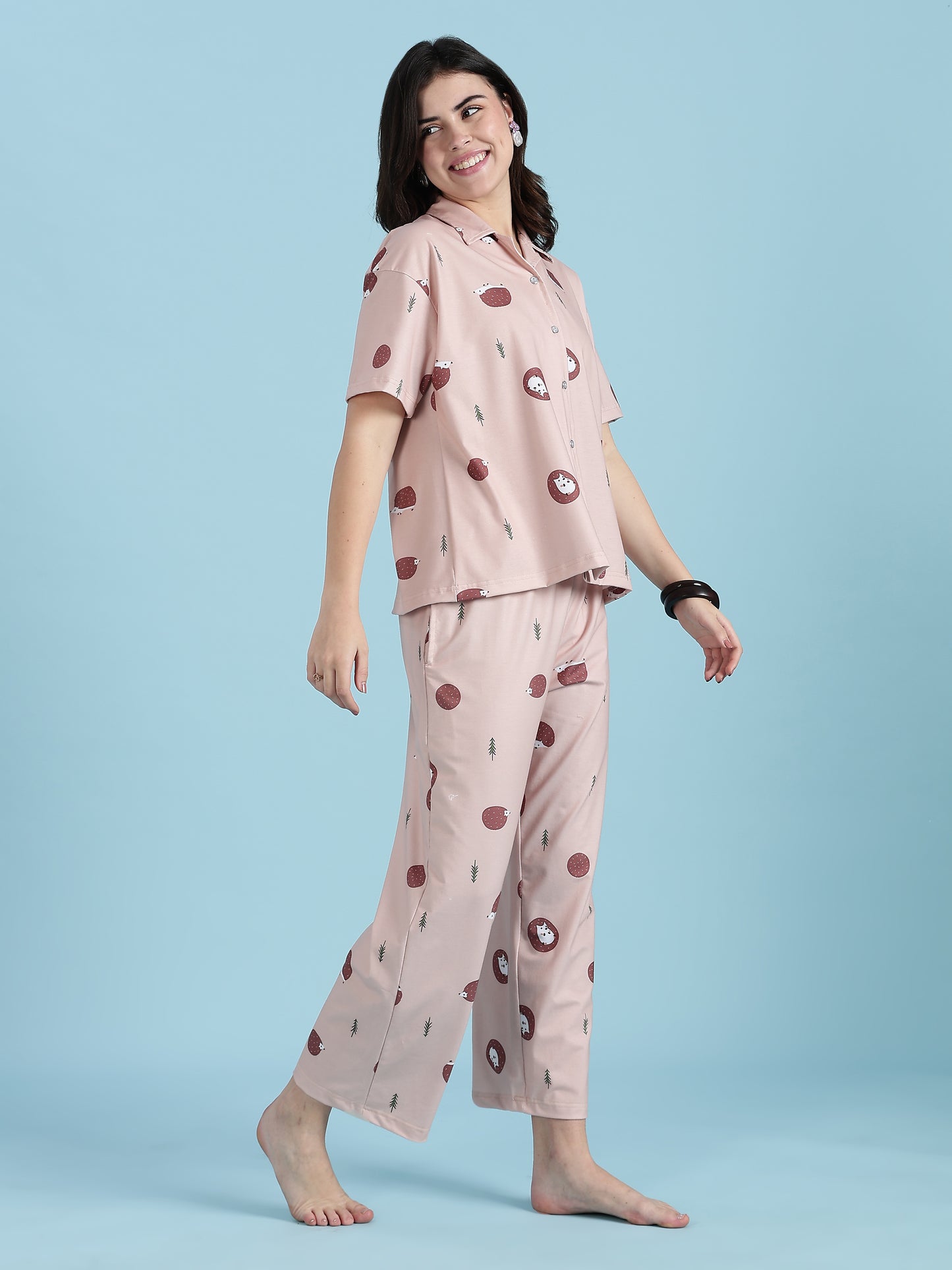 Warm Latte Hedgehog Print Soft-Lounge Set