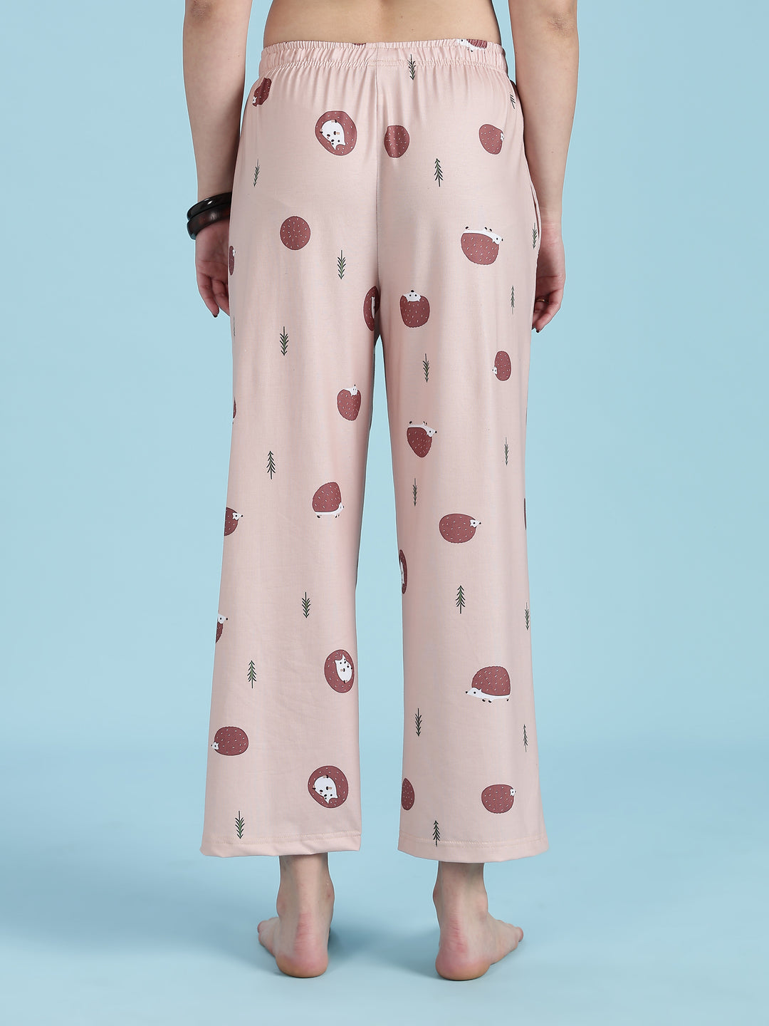 Warm Latte Hedgehog Print Cute Night Suits For Women