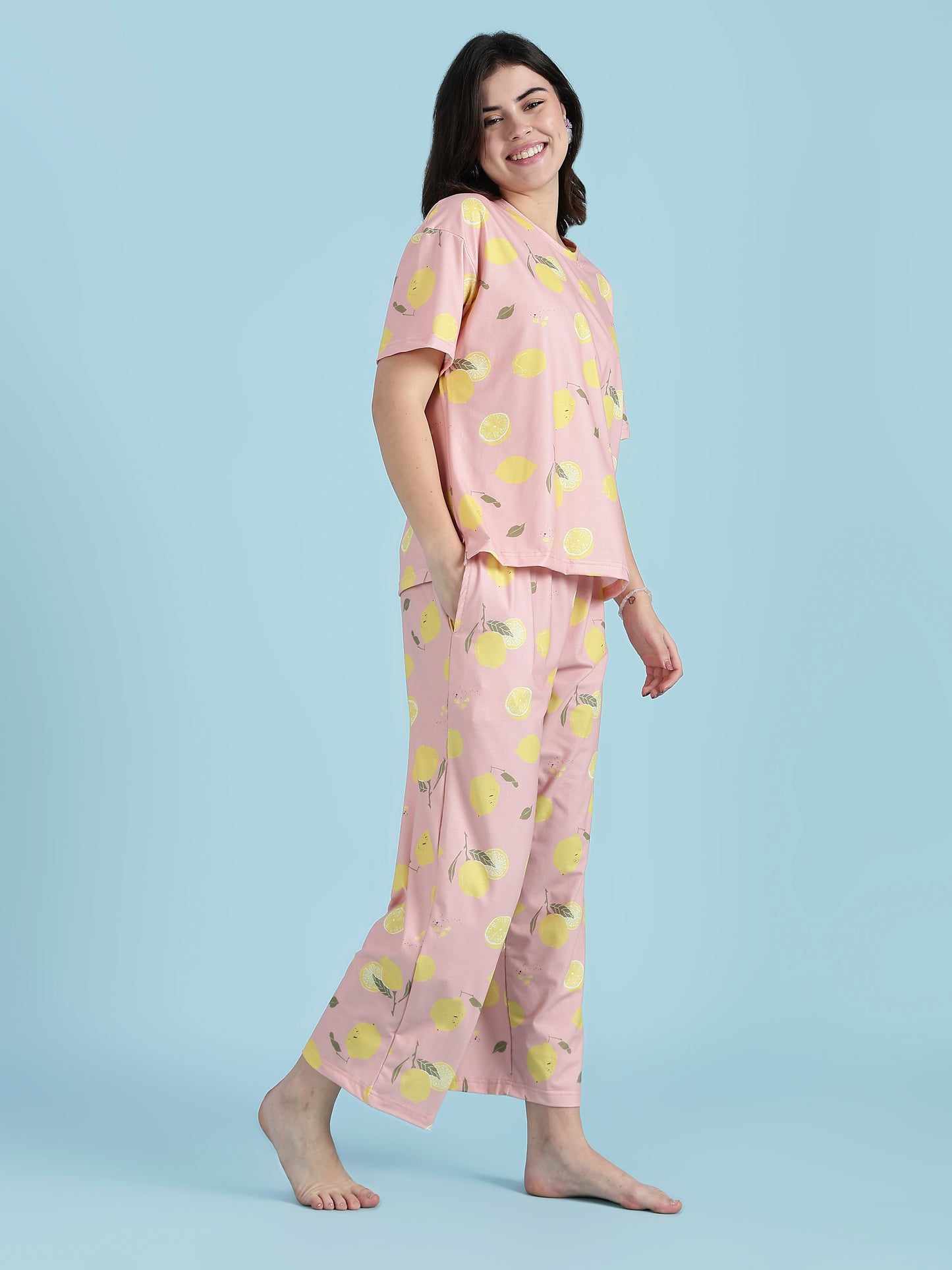 Pink Crush Lemon-Dream Pyjama Set – Premium Lycra