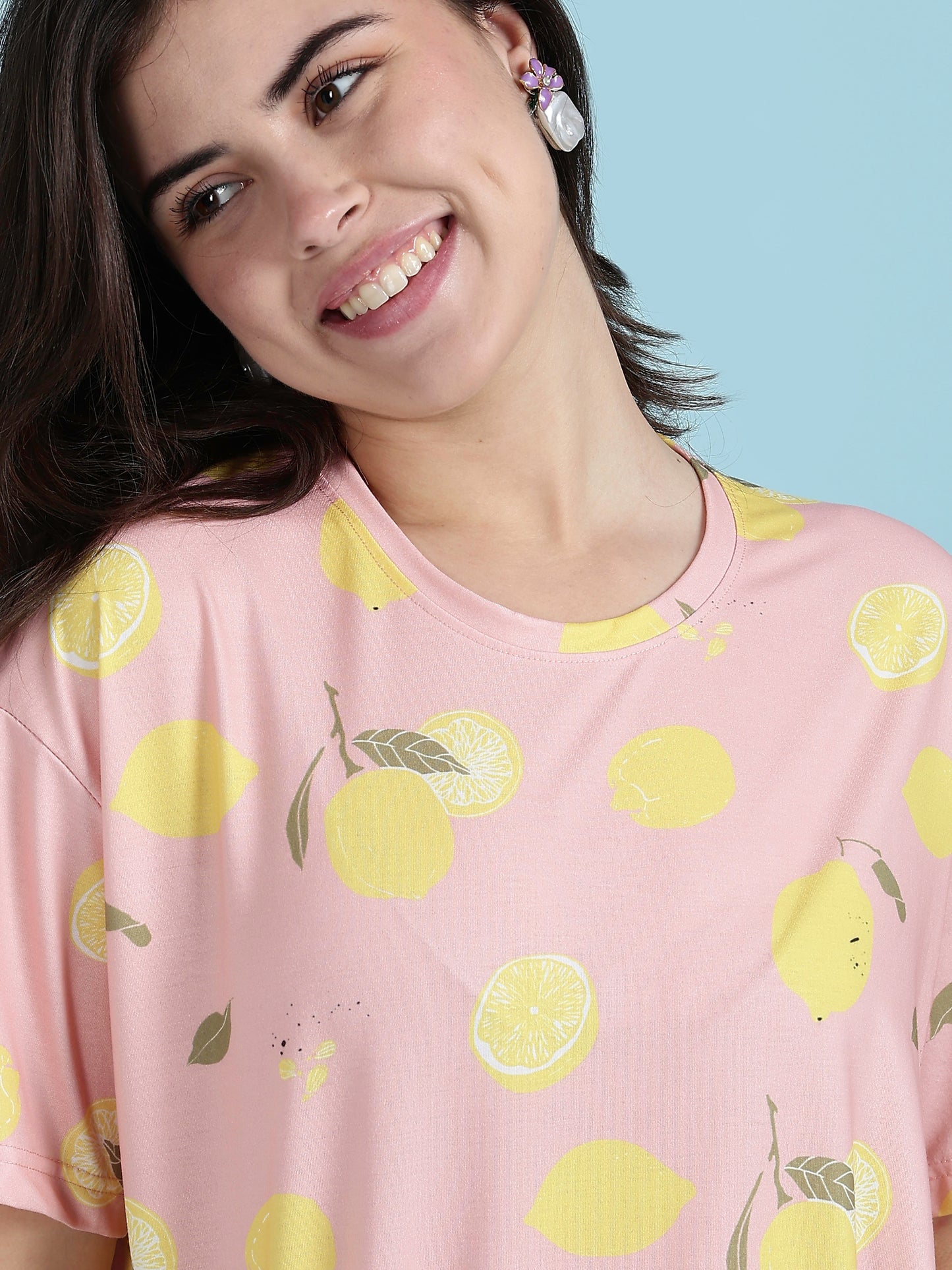 Pink Crush Lemon-Dream Pyjama Set – Premium Lycra