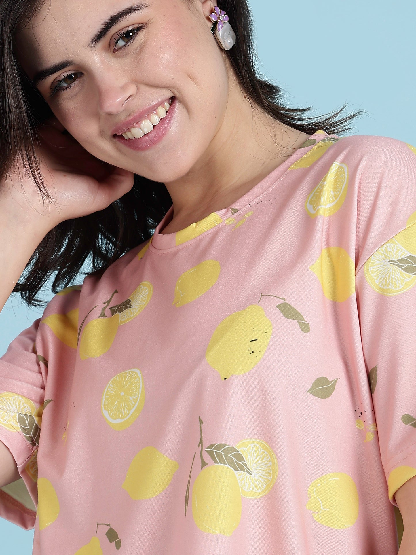 Pink Crush Lemon-Dream Pyjama Set – Premium Lycra