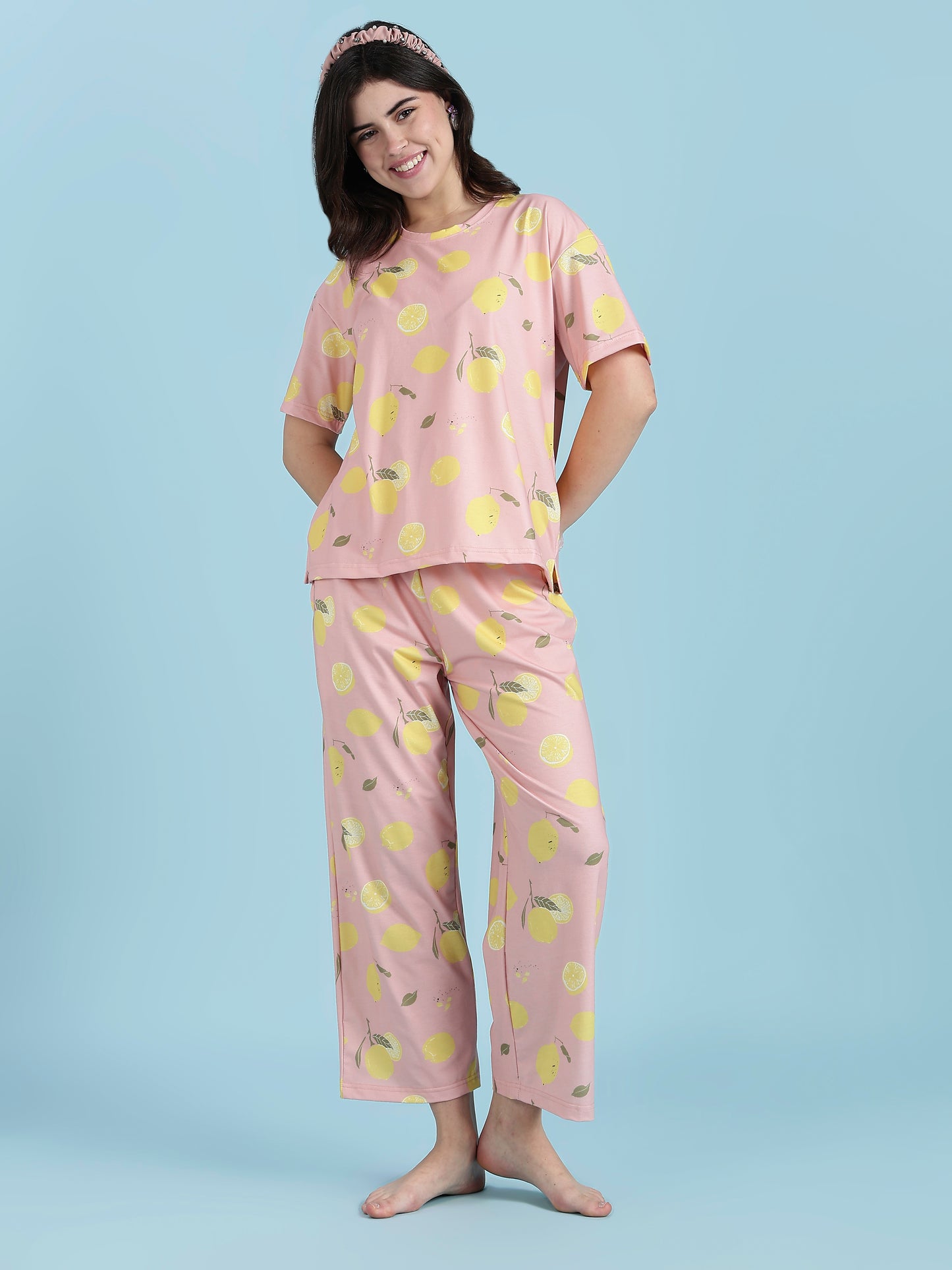 Pink Crush Lemon-Dream Pyjama Set – Premium Lycra