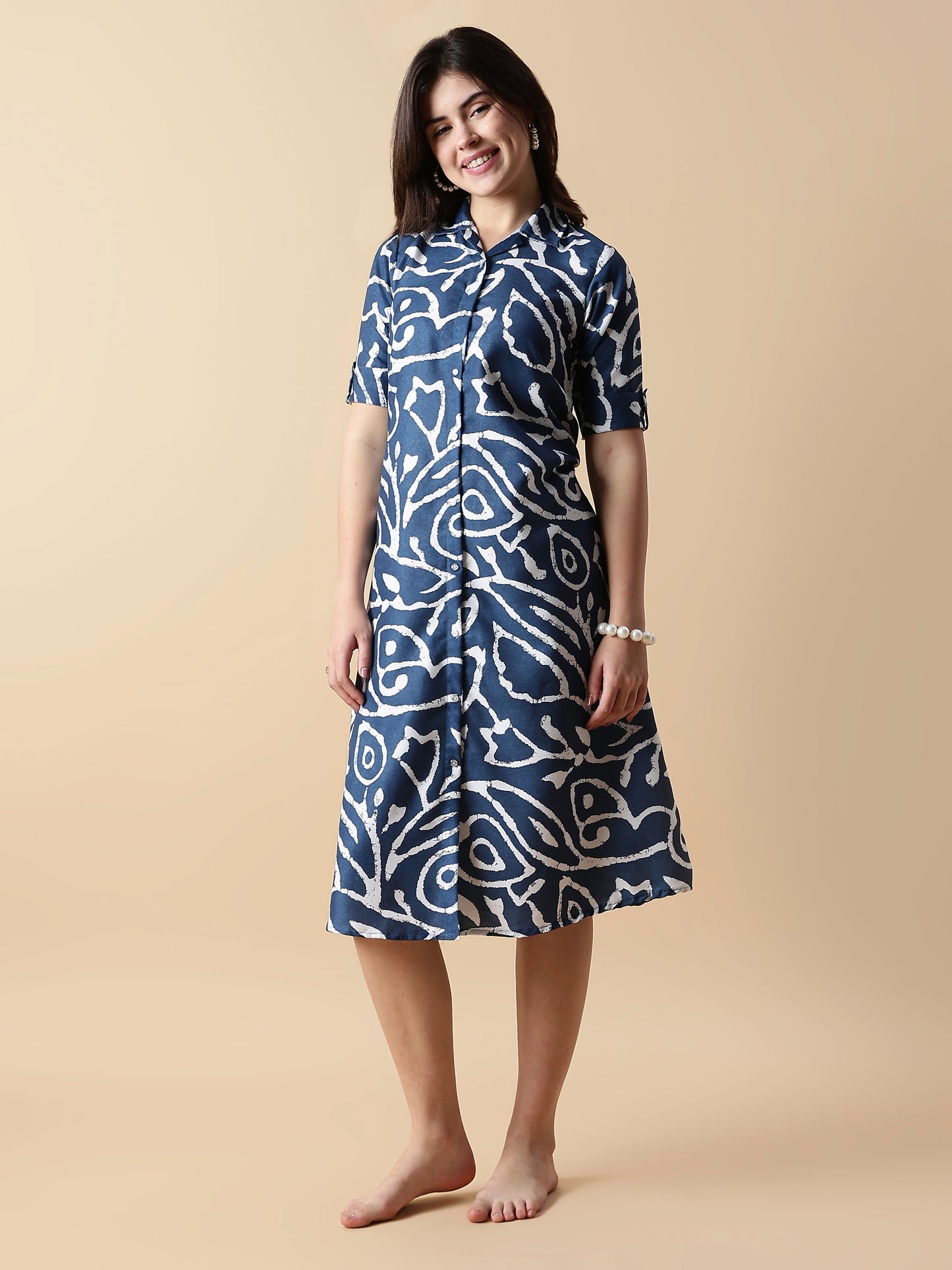 Indigo Doodles Aesthetic Rayon Nighty for Teen Girls