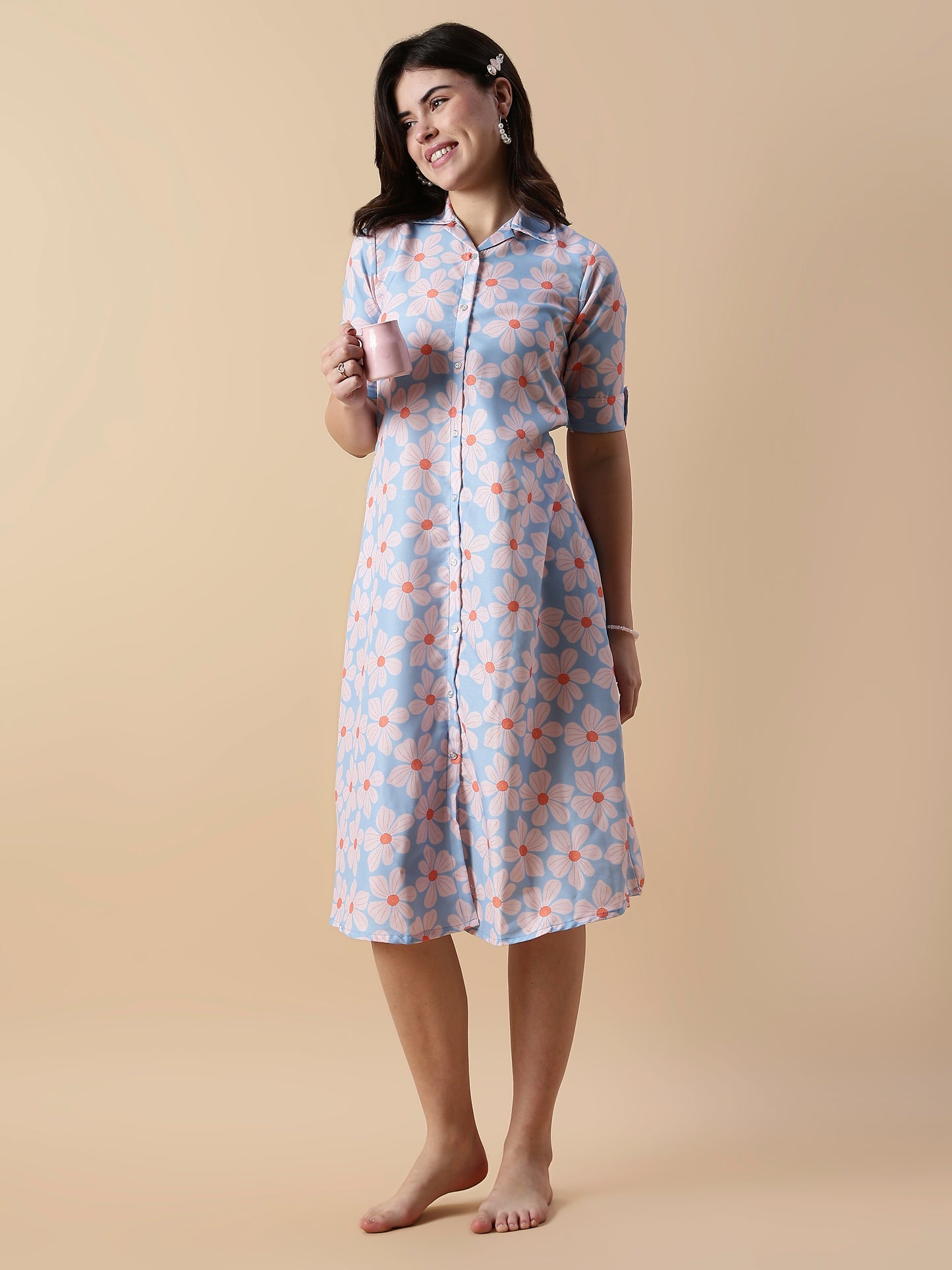 Fairy Garden Button Down Midi Nighty for Teens