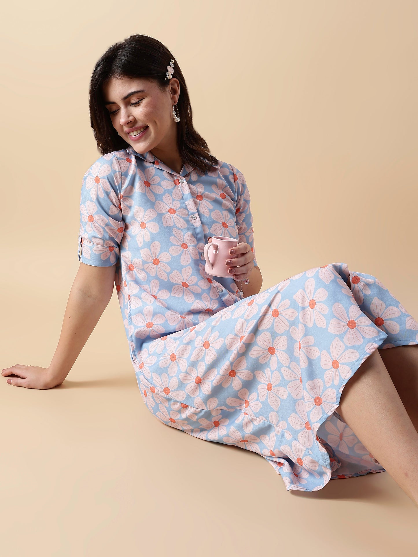 Fairy Garden Button Down Midi Nighty for Teens