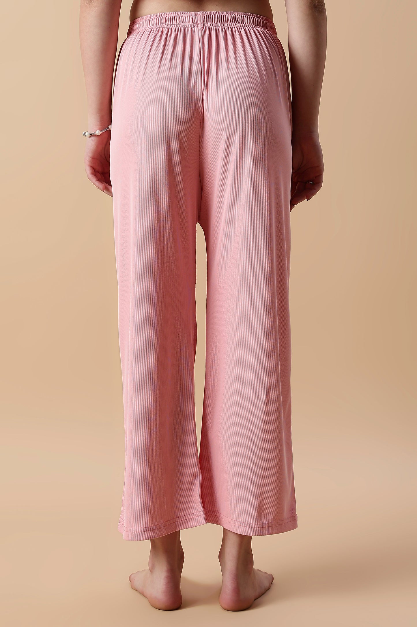 Soft Peach Micro-Rib Lounge Co-ord Set Flowy Tee & Comfy Straight Pants