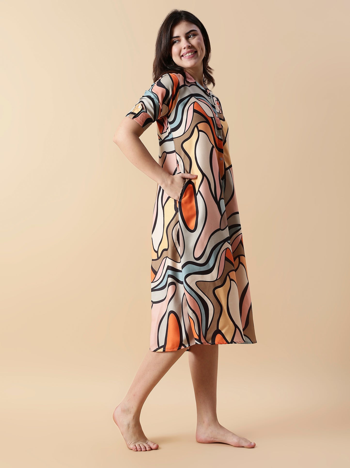 Retro Rush Aesthetic Flow Rayon Nighty for Teen Girls