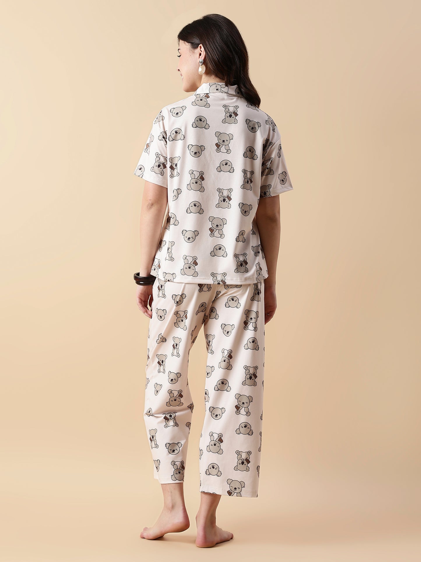 Creamy Teddy Soft Lycra Cute Loungewear Set