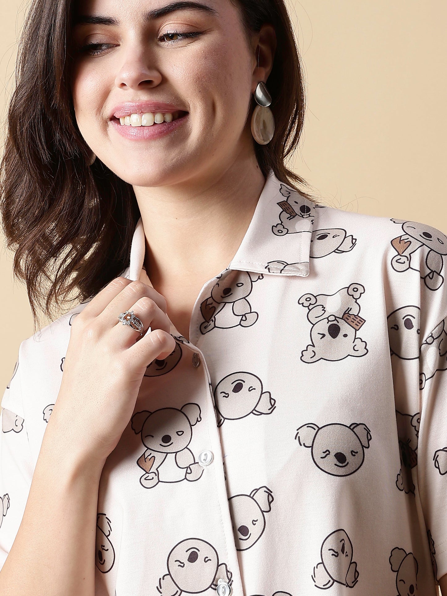 Creamy Teddy Soft Lycra Cute Loungewear Set