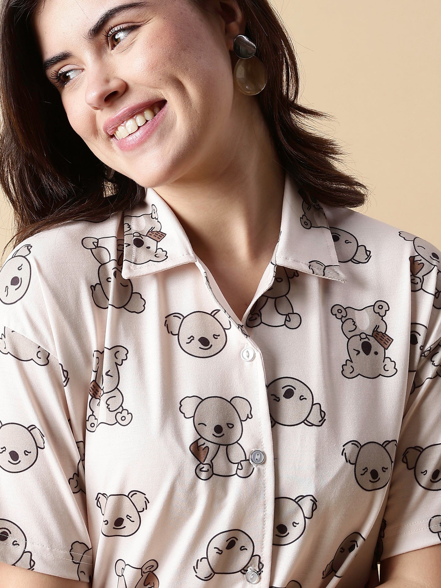 Creamy Teddy Soft Lycra Cute Loungewear Set