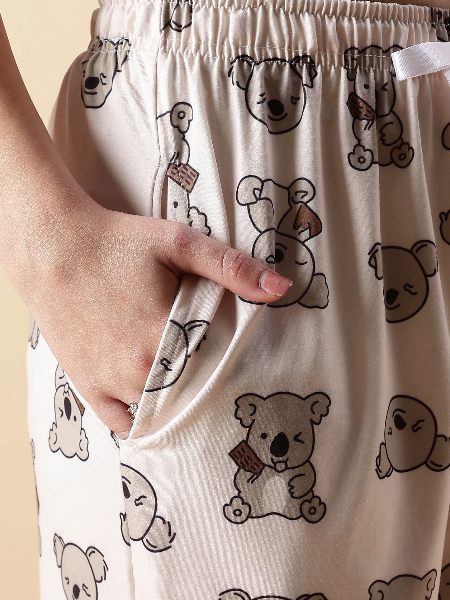 Creamy Teddy Soft Lycra Cute Loungewear Set