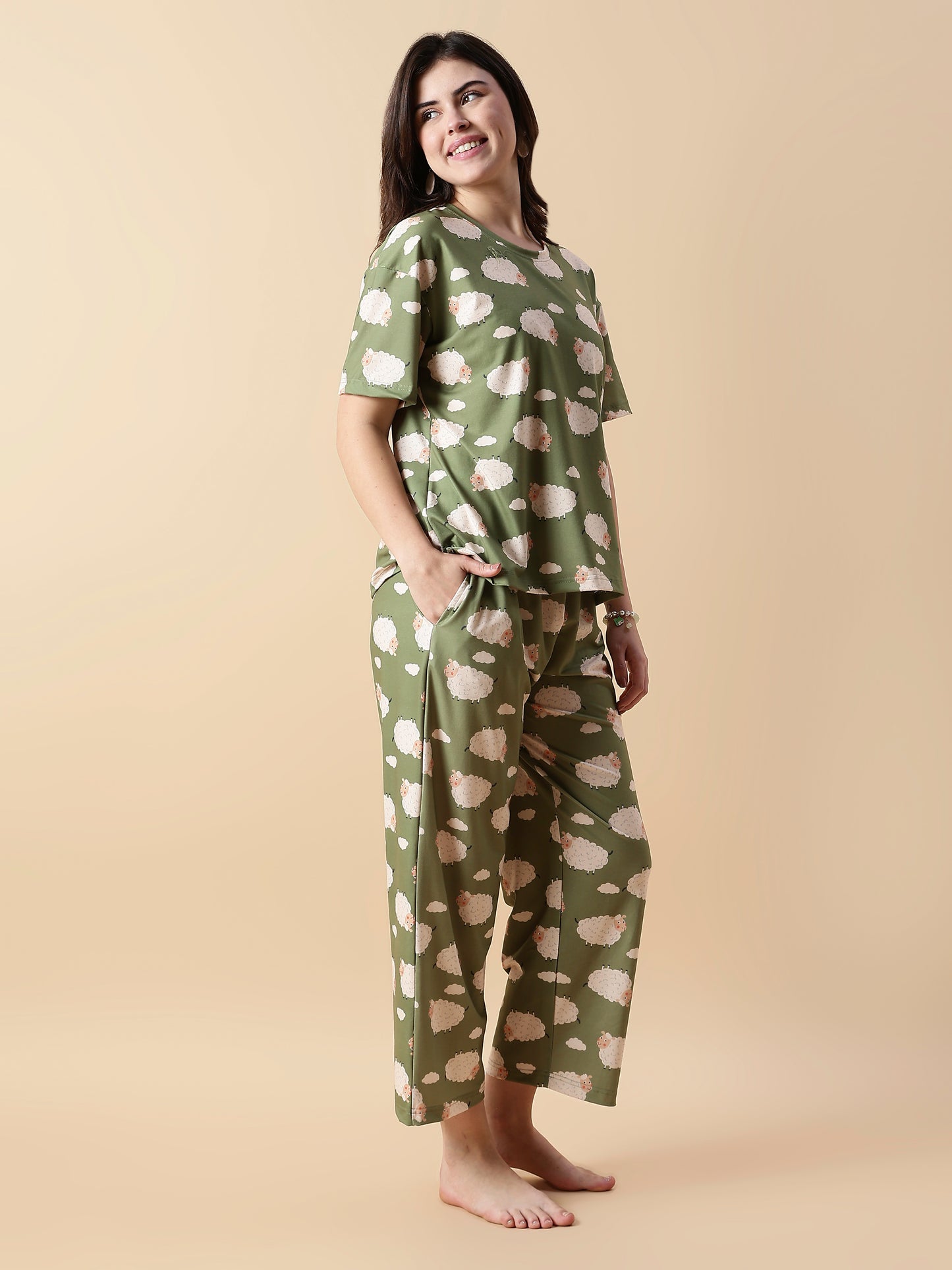 Baa Baa Olive Soft-Sheep Dream Pyjama Set For Teens – Premium Lycra