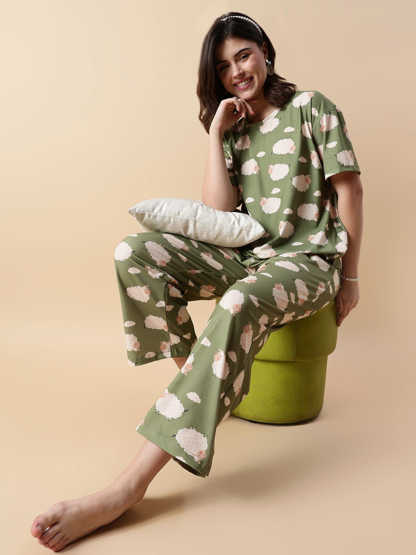 Baa Baa Olive Soft-Sheep Dream Pyjama Set For Teens – Premium Lycra