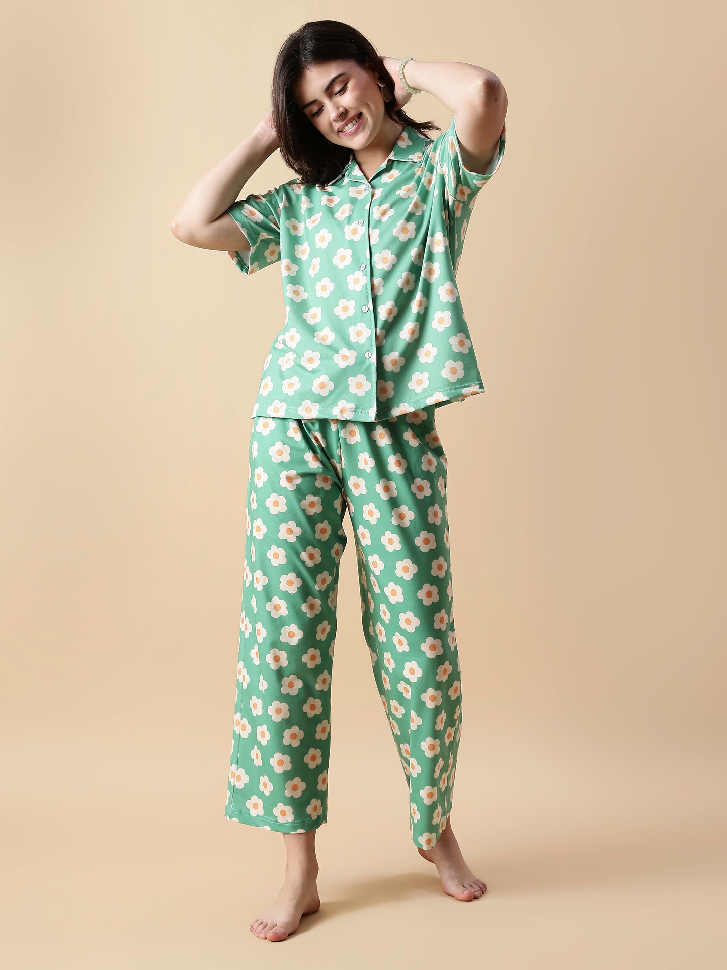 Flower Power Green Daisy Print Soft Loungewear Set