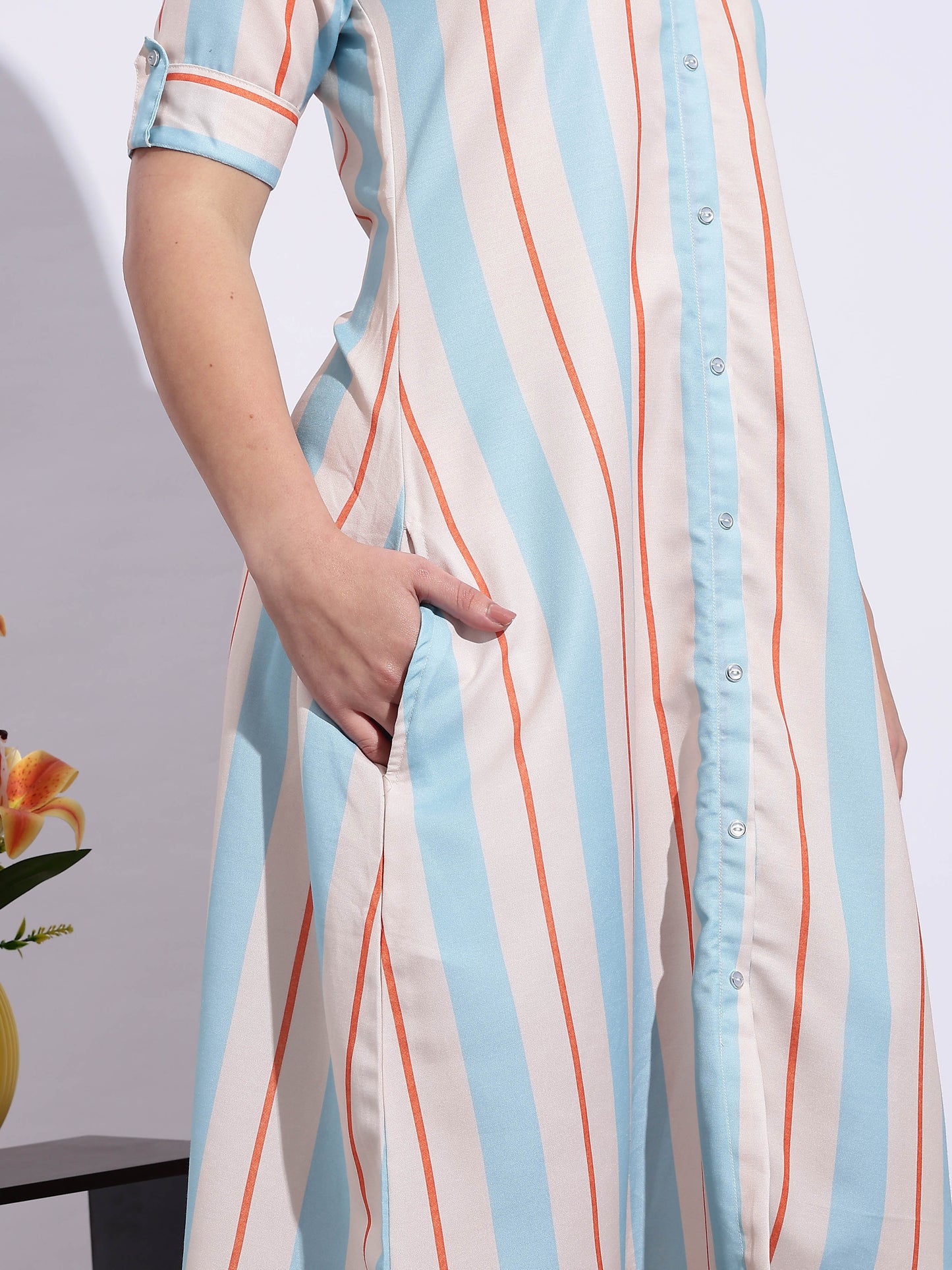 Retro Rush Printed A-Line Short Nighty for Teens Soft Striped Dress