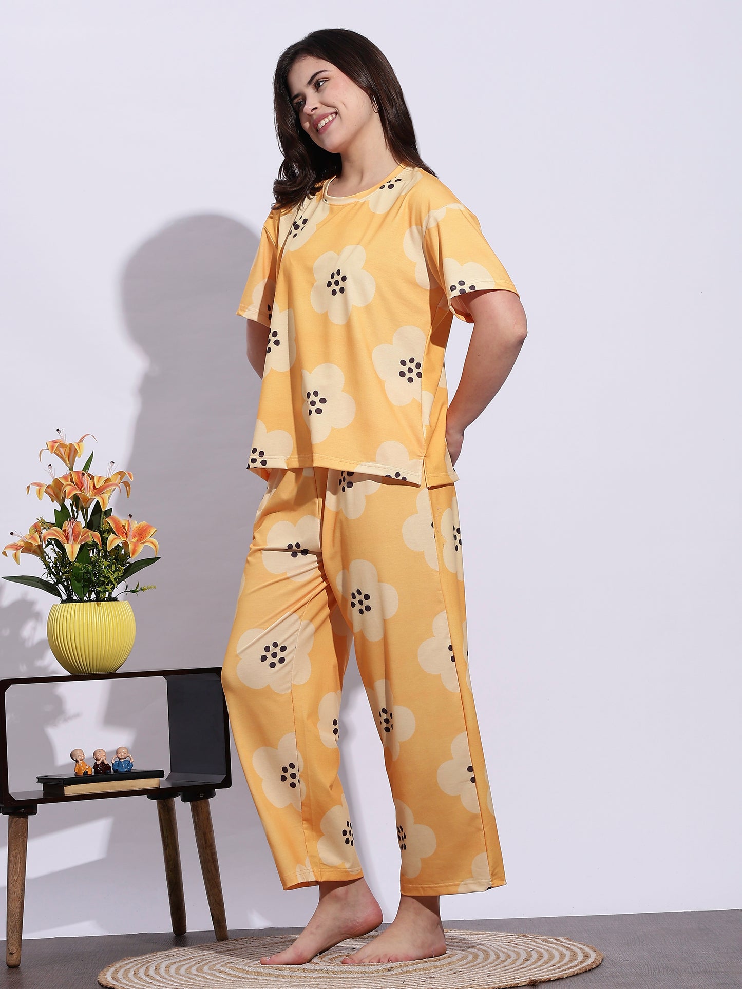 Sunshine Glow Floral Lycra Night Set for Teens