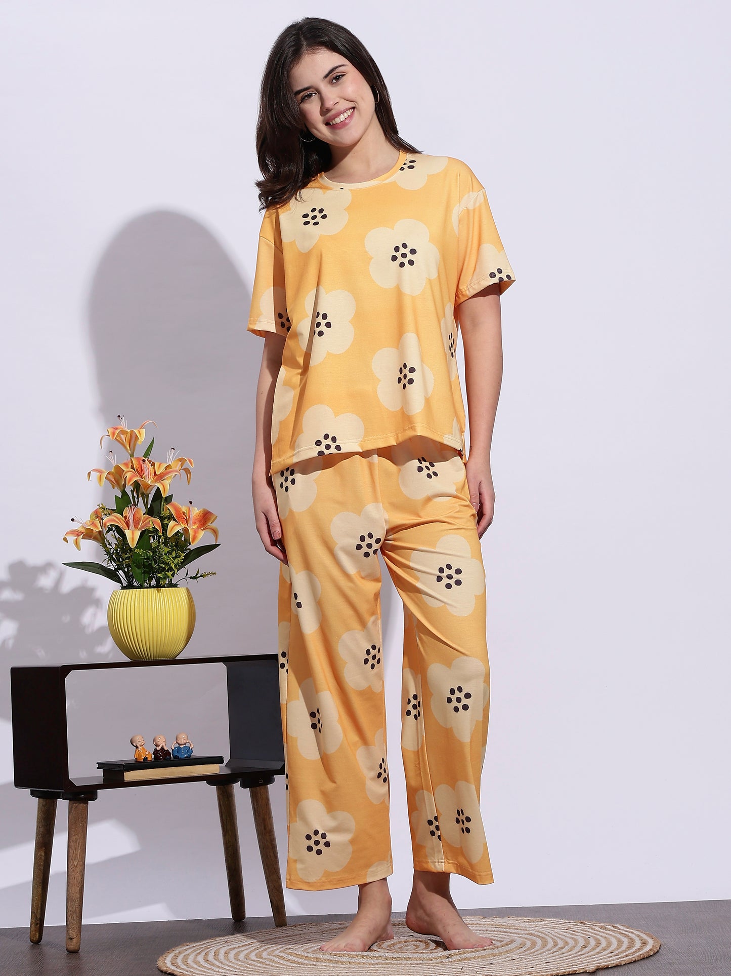 Sunshine Glow Floral Lycra Night Set for Teens