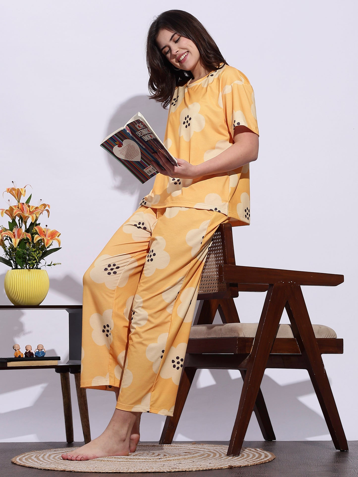 Sunshine Glow Floral Lycra Night Set for Teens