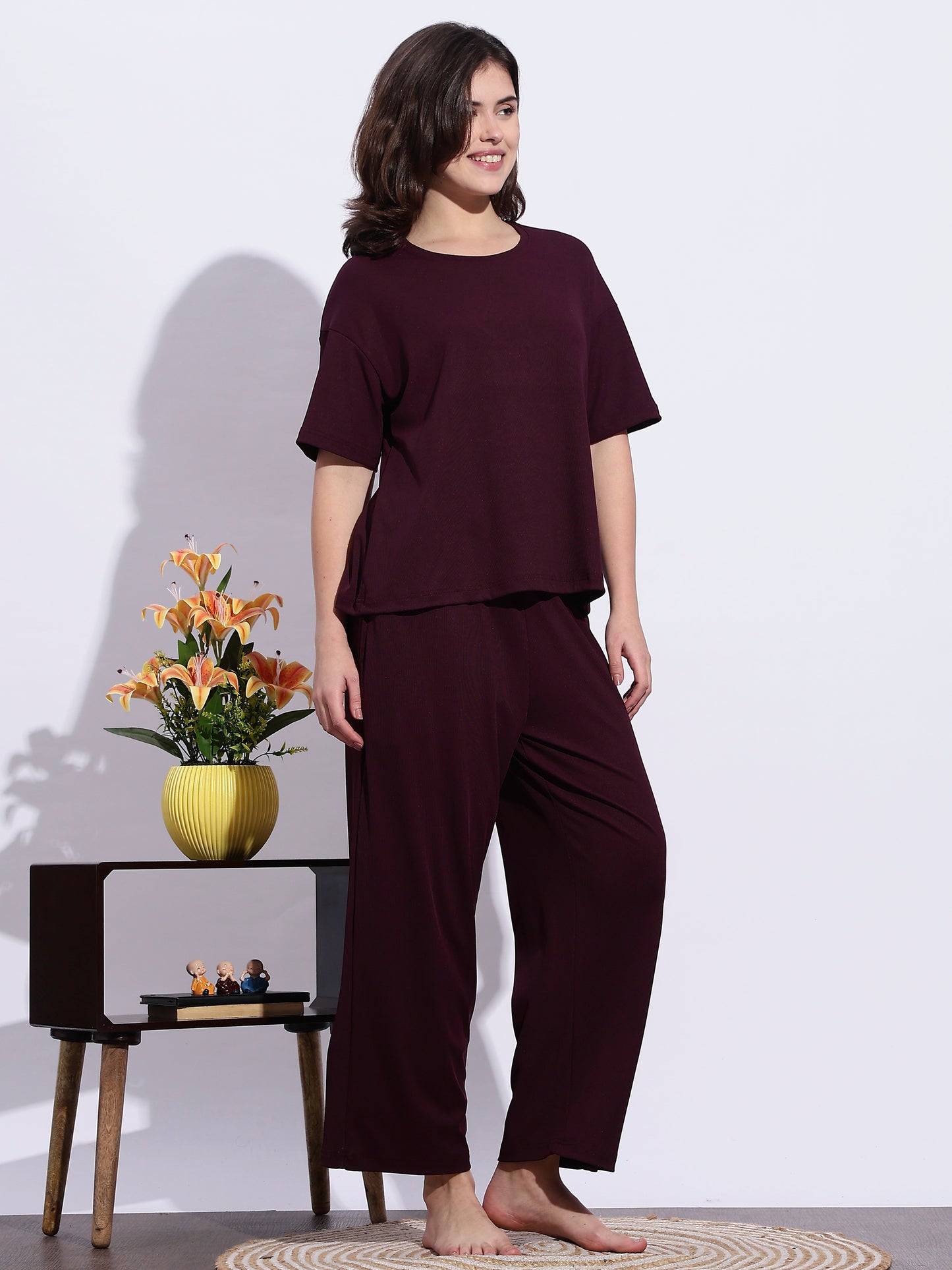 Berry Plum Luxe-Rib Solid PJ Set – Everyday Comfort