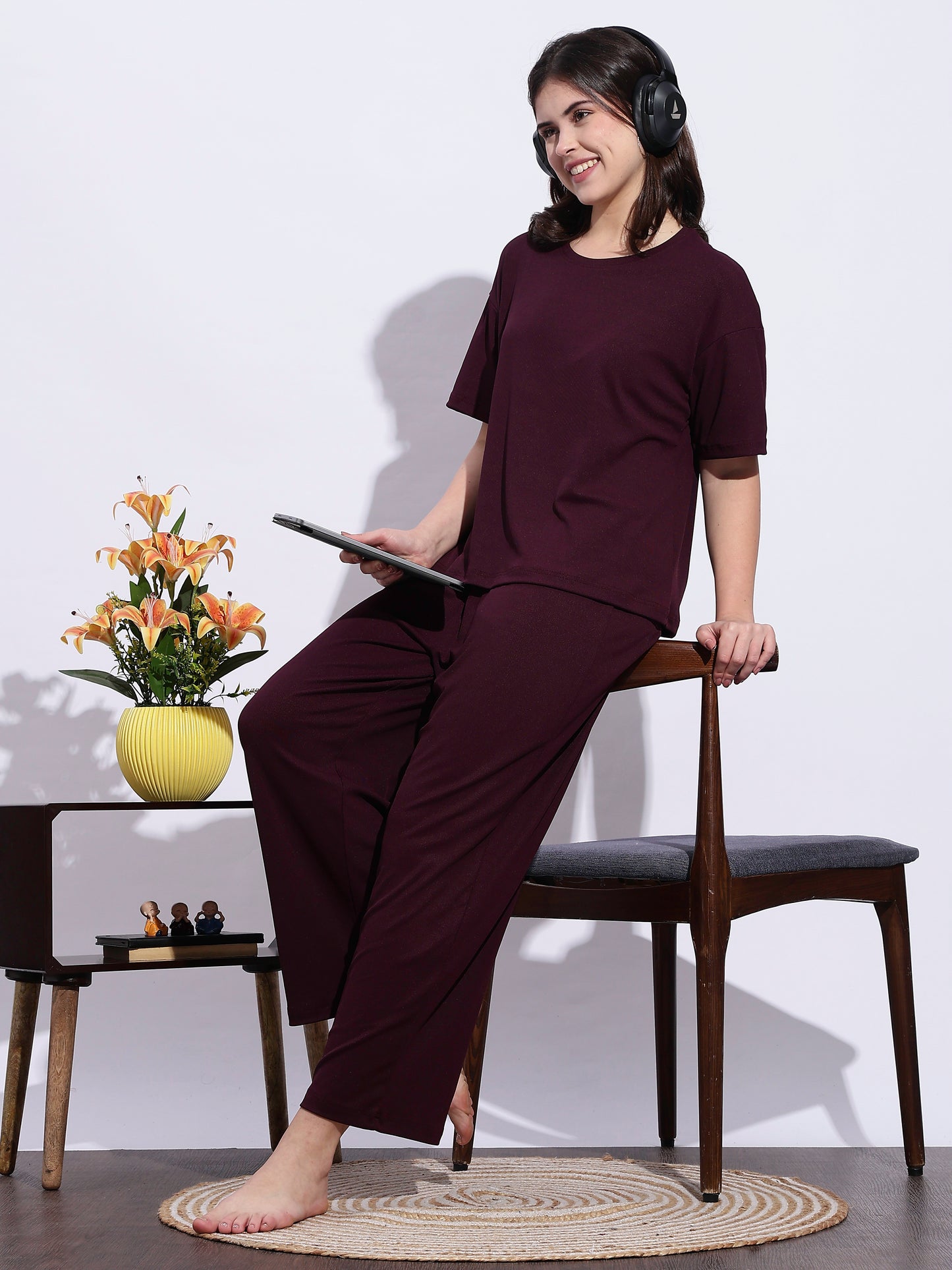 Berry Plum Luxe-Rib Solid PJ Set – Everyday Comfort
