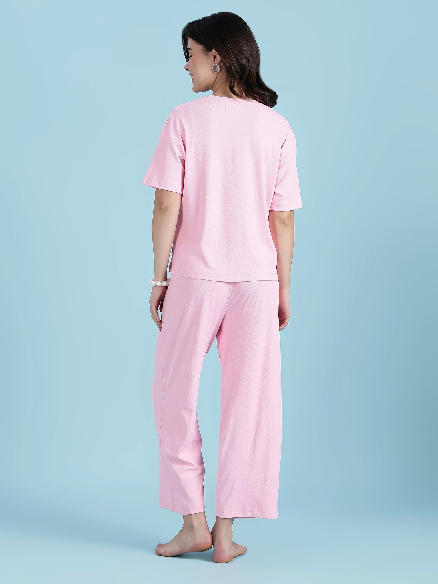Bubblegum Pink Soft-Rib Solid PJ Set – Pastel Cozy Edit