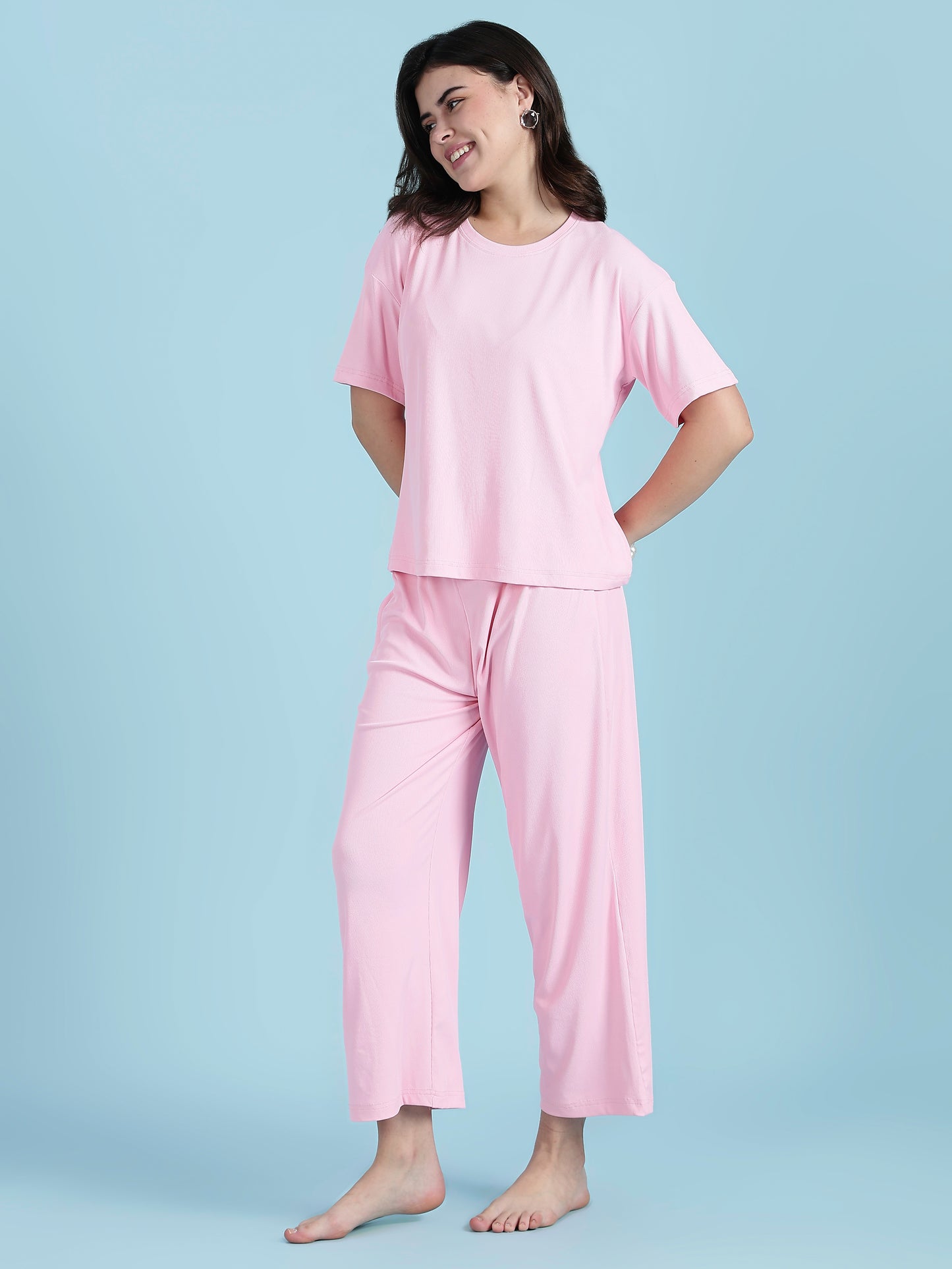 Bubblegum Pink Soft-Rib Solid PJ Set – Pastel Cozy Edit