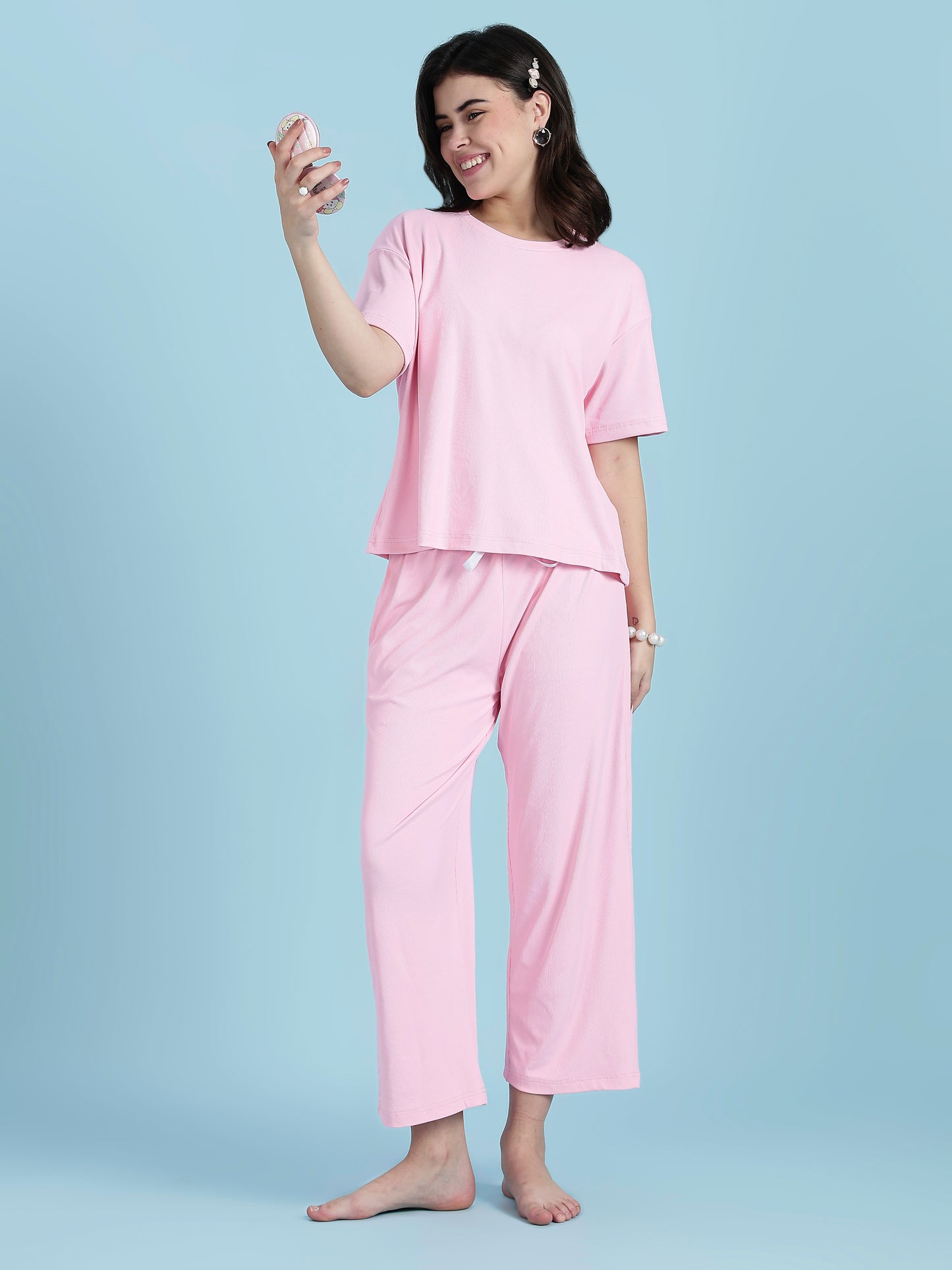 Bubblegum Pink Soft-Rib Solid PJ Set – Pastel Cozy Edit