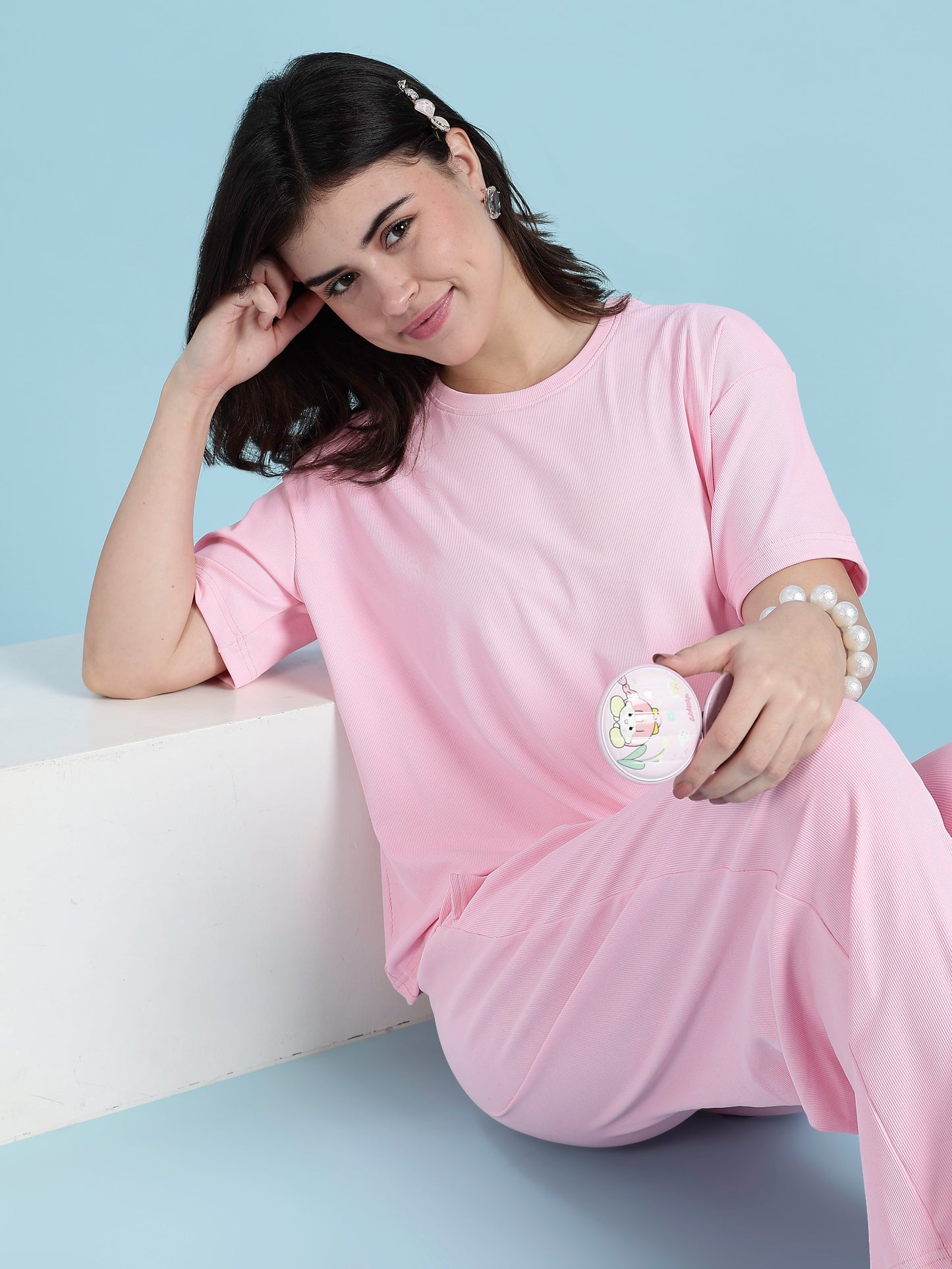 Bubblegum Pink Soft-Rib Solid PJ Set – Pastel Cozy Edit