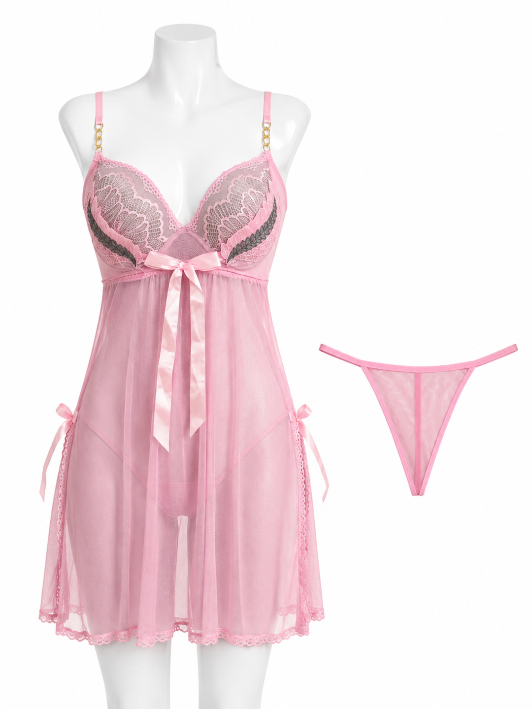 Cotton Candy Powernet Babydoll Dress with Lace Cups