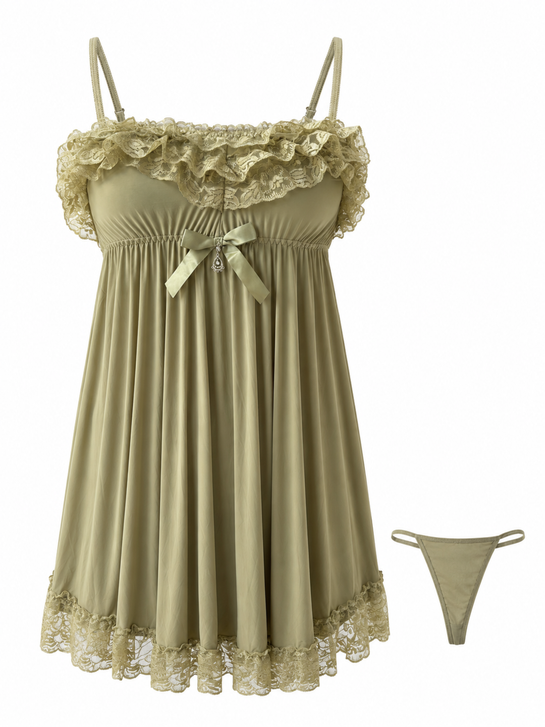 Sage Green Babydoll Dress Floral Lace A Line Bridal Nightwear