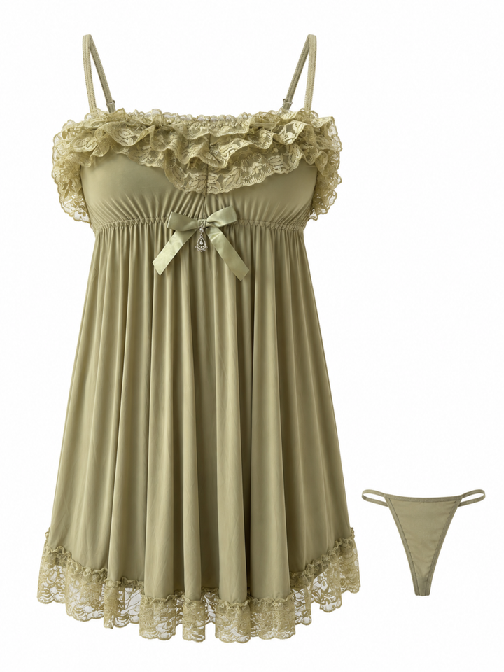 Sage Green Babydoll Dress Floral Lace A Line Bridal Nightwear