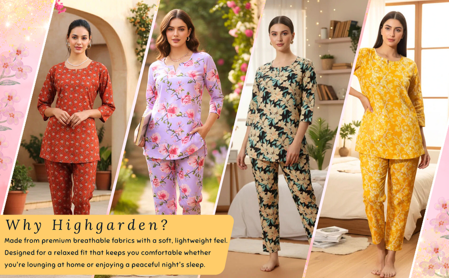 Black Lily Print Pajama Set for Women Soft & Breathable Loungewear