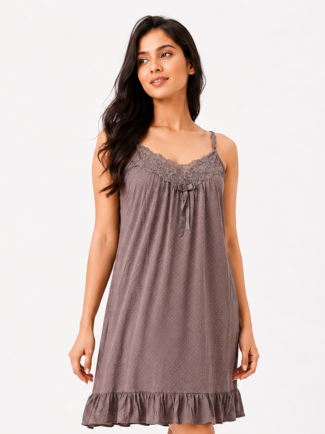 Mocha Muse Polka Dot Viscose Modal Babydoll Dress for Women