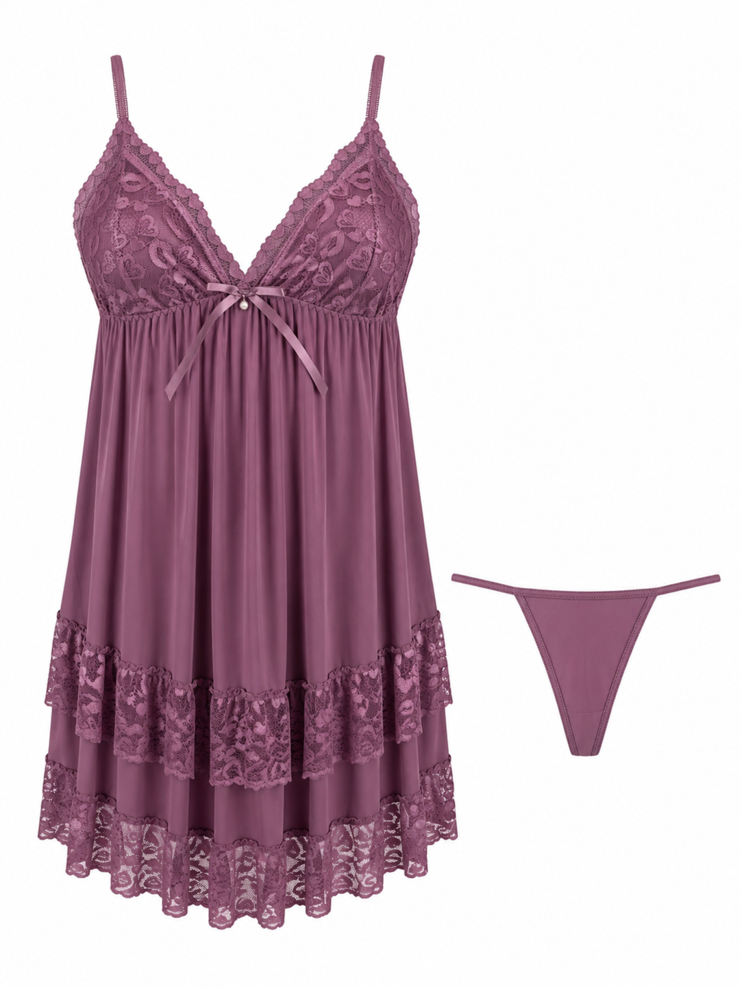 Orchid Mist Malai Modal Babydoll Dress Deep V Lace A Line
