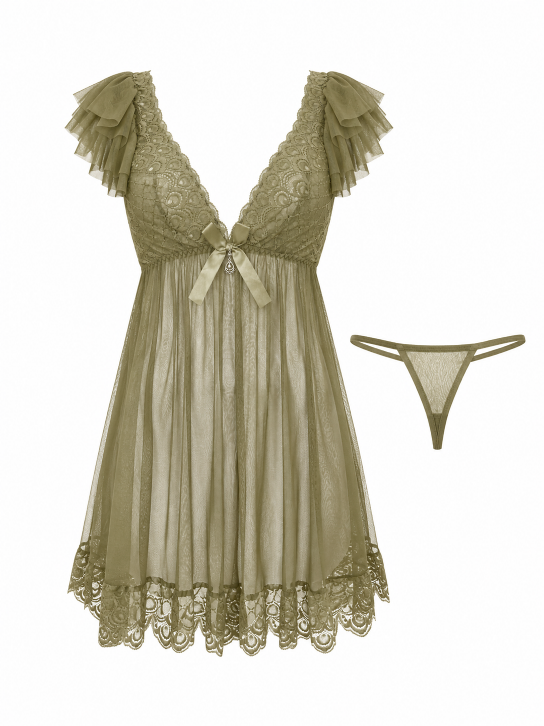 Sage Crush Whisper Floral Lace Viscose Modal Babydoll Dress