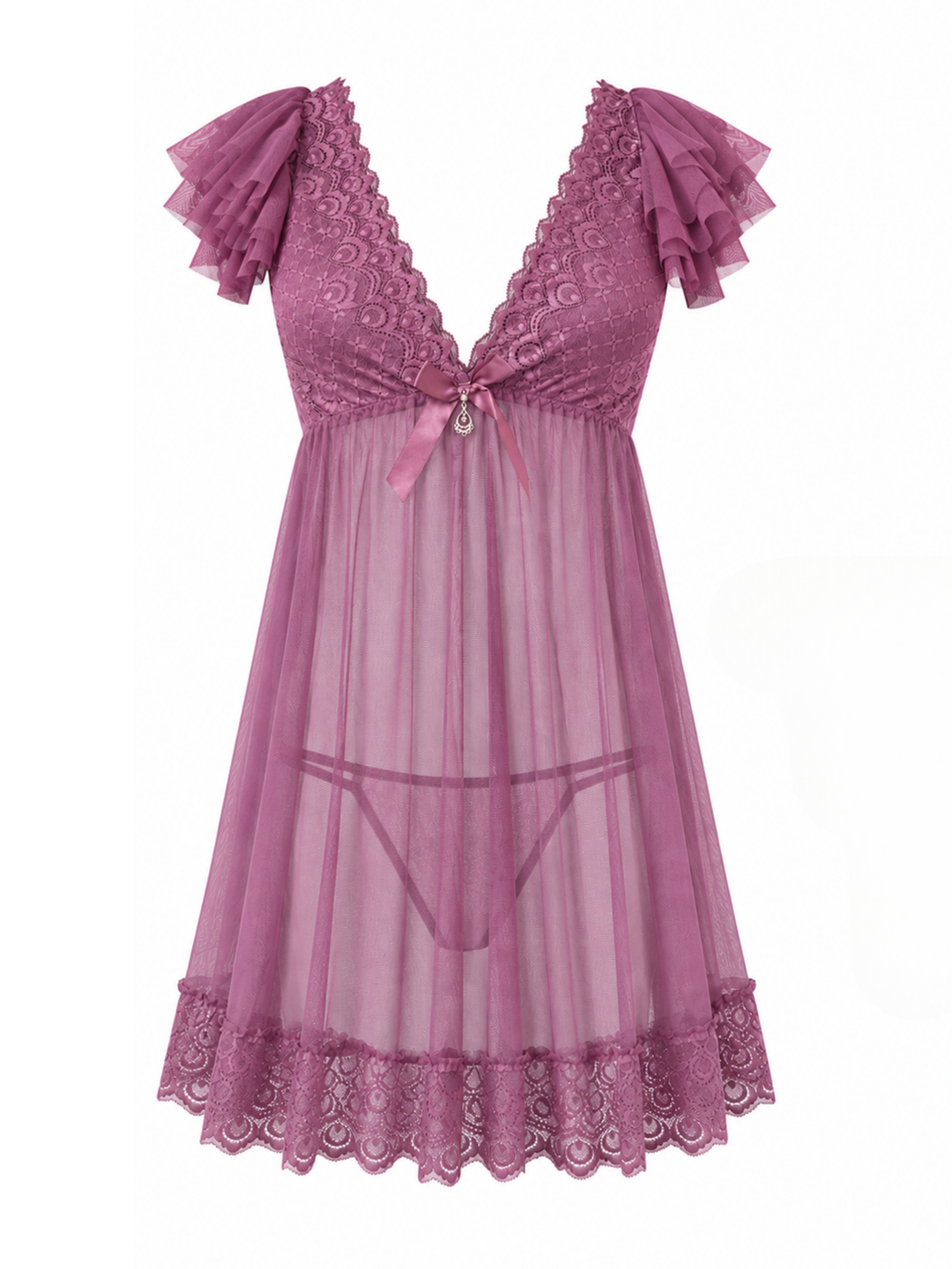 Mauve Mood Dream Lace Babydoll Dress